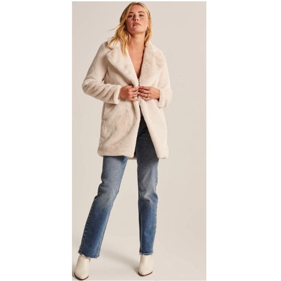 cream faux fur hooded coat